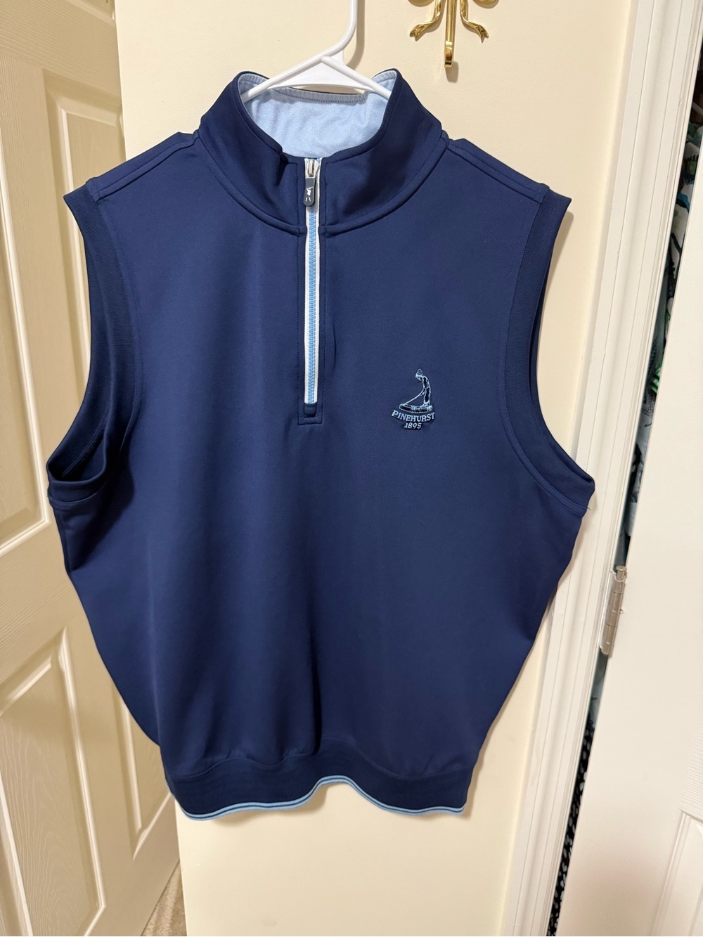 Pinehurst Fairway & Greene Navy Sleeveless Golf Pullover with Light Blue Trim